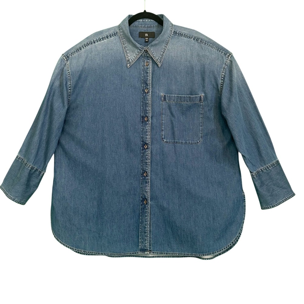 Banana Republic Denim Shirt LS Button Oversized Washed Blue XXL Coastal‎ Smock